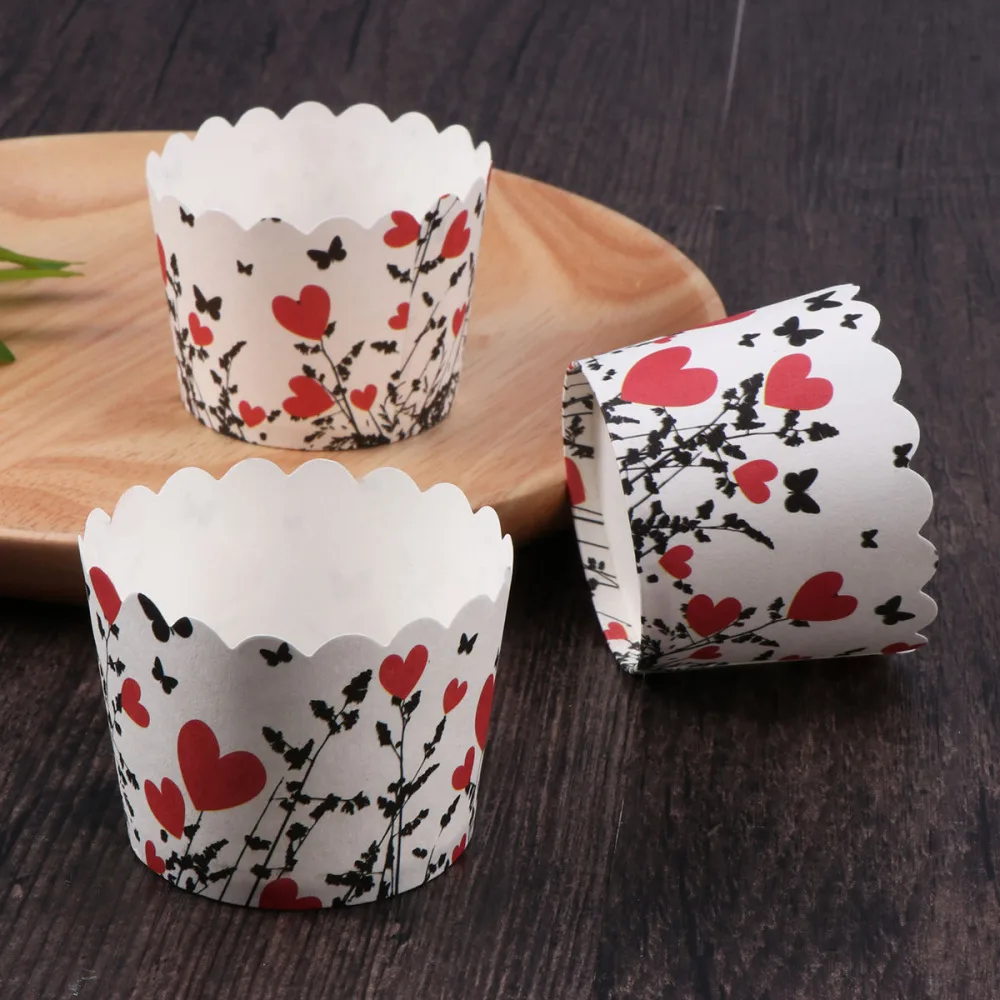 

50PCS Paper Baking Cups Food Grade Ink and Paper Grease Proof Cupcake Liners Stackable Muffin Cups(Heart)
