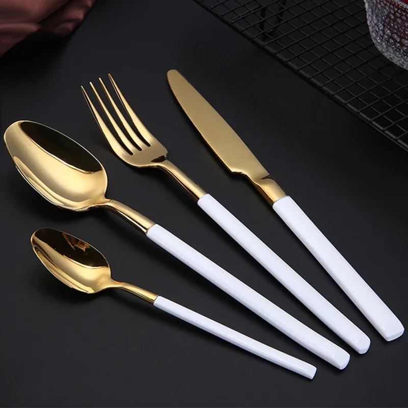 

Новинка 2018, набор из 24 предметов KuBac с золотым верхом, нож из нержавеющей стали для стейка, вилка, столовые приборы для вечерние, набор посуды,...