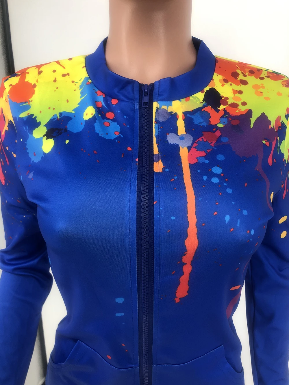 

Fashion Printed Loose Two Piece Set Plus Size Women V Neck Zipper T-shirt with Pockets and Pencil Pants Fall Autumn Sweat Suits