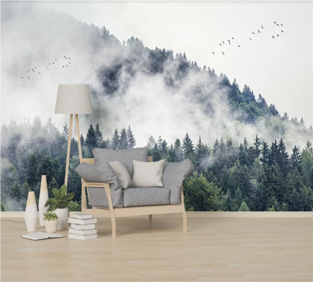 Индивидуальные 3D обои росписи свежей птицы горы пик фон стены Северный лес |
