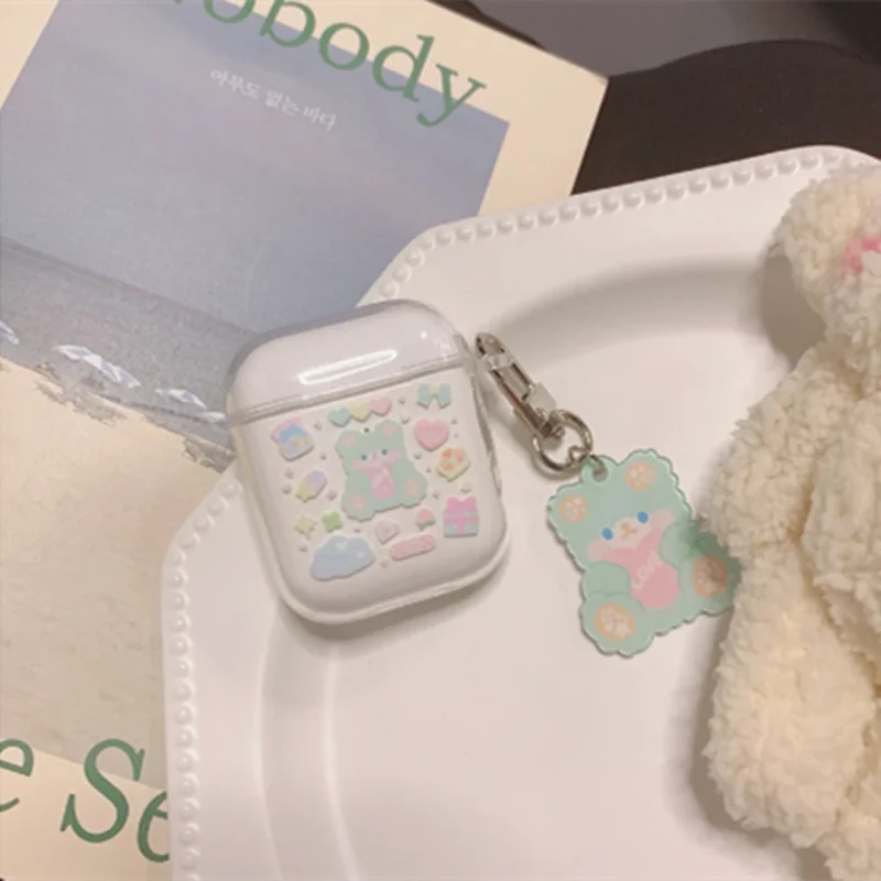 Мультяшный медведь подвеска Жесткий ПК для airpod pro Чехол Брелок прозрачный