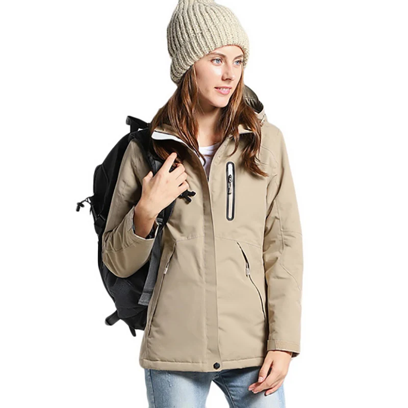 Women Khaki Зимняя водонепроницаемая куртка для мужчин размера плюс, хлопковая походная куртка, сохраняющая тепло, с USB подогревом, куртка для мужчин и женщин, Regenjacke Herren - Цвет: Women Khaki