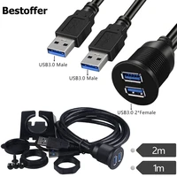1m 2m 3ft dual usb 3 0 flush mount dock adapter dashboard panel 2 port male to female plug extension cable