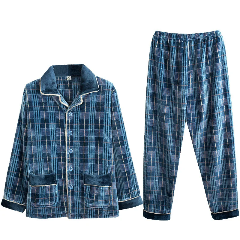 

Pajamas men's autumn and winter flannel thickened Plush warm coral fleece autumn winter plus size suit