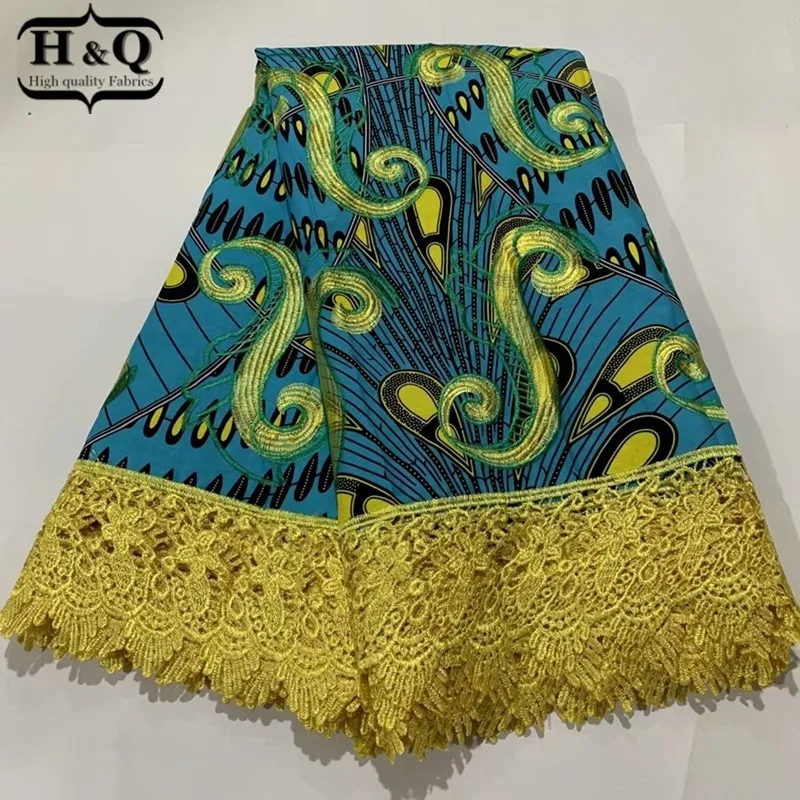 

H&Q prevalent african batik lace wax fabric 100% cotton embroidery 6 yards/pcs nigerian guipure lace water soluble fabrics H0923