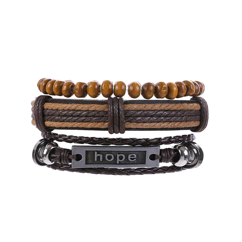 

New Hope Letter Bracelet Popular Street Auction Three Piece Cowhide Beaded Bracelet Fashion Jewelry
