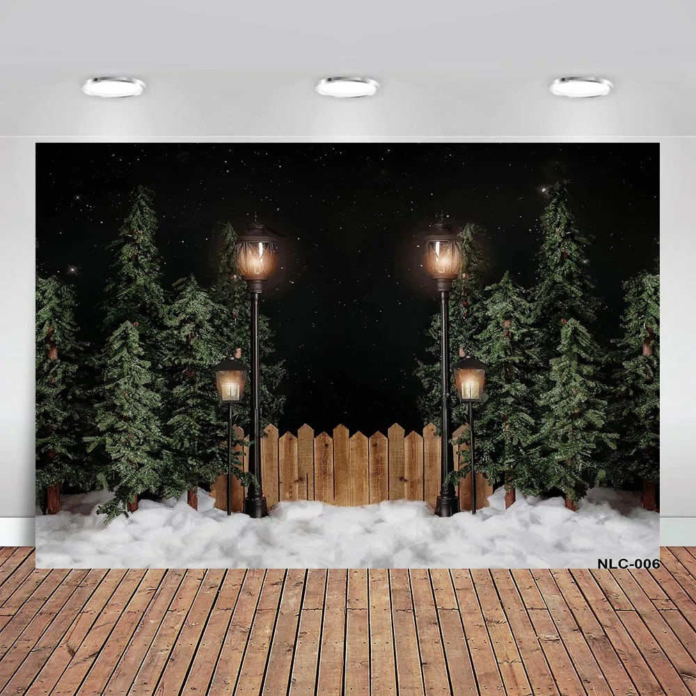 Night Background Christmas Tree Cedar Winter Plain Wooden Door Children Let Him Snow Party Photography Background Studio Props