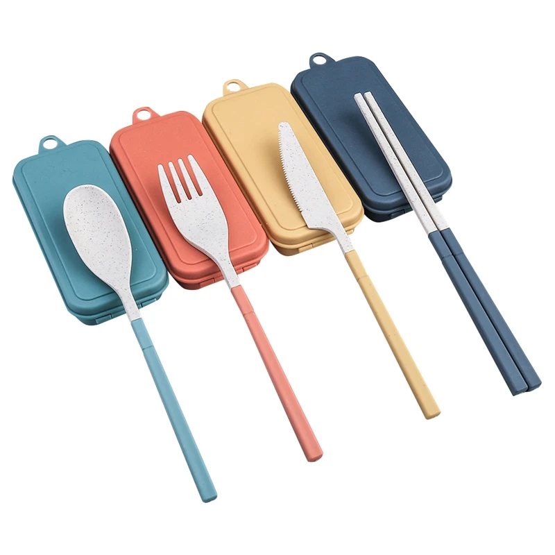 

Wheat Straw Detachable Type Portable Cutlery Tableware Set with Case Dinnerware Kitchen Fork Spoons Knives Set 4Pcs