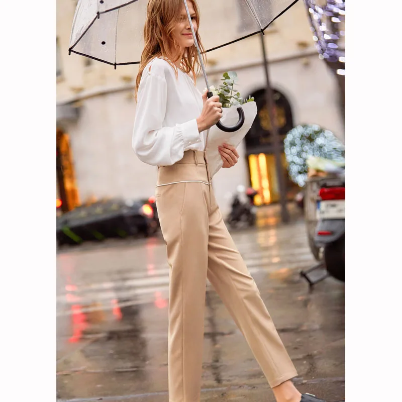 Amii весенние женские модные брюки офисные повседневные однотонные прямые до