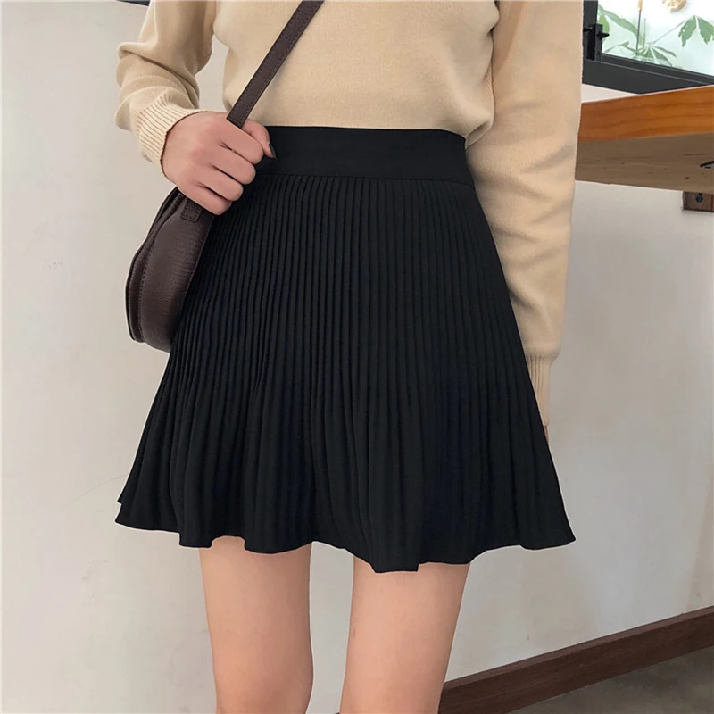 Женская вязаная юбка-трапеция Повседневная однотонная мини-юбка выше колена с