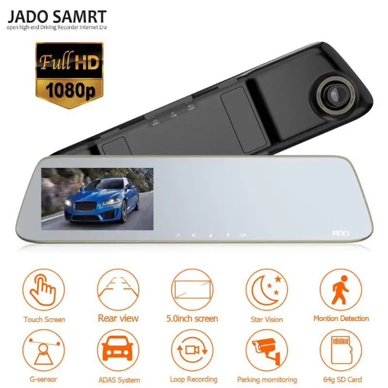 JADO D220S 1296p видеорегистратор для автомобиля камера рекордер " сенсорный экран ночного видения LDWS Dashcam Pro Streamen Achteruitkijkspiegel