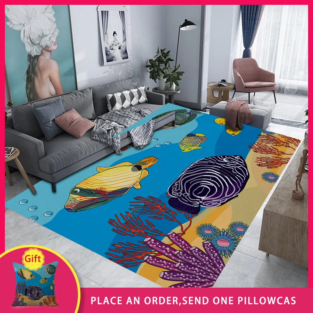 

FYMX Deep Sea Fish Carpet Ocean World Play Rug For Living Room Table Rooms Decor