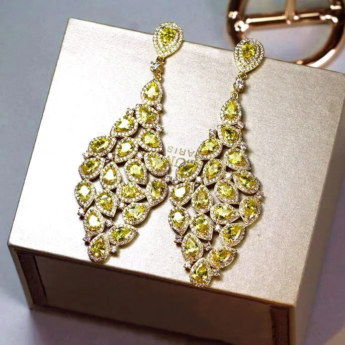 Модные блестящие серьги vogue в стиле барокко ромбовидные жёлтые фианитовые