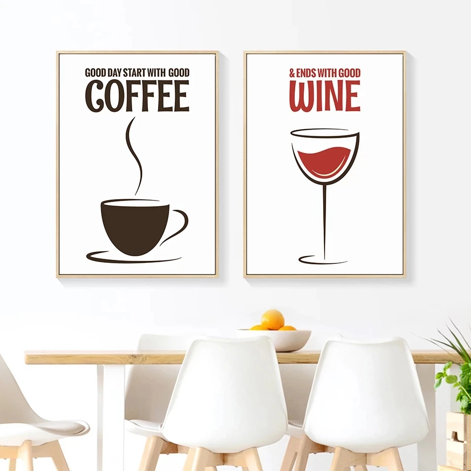 

Cartoon Coffee and Wine Quotes Canvas Painting Wall Art Poster and Print Unframed Pictures for Kitchen Cafe Modern Home Decor