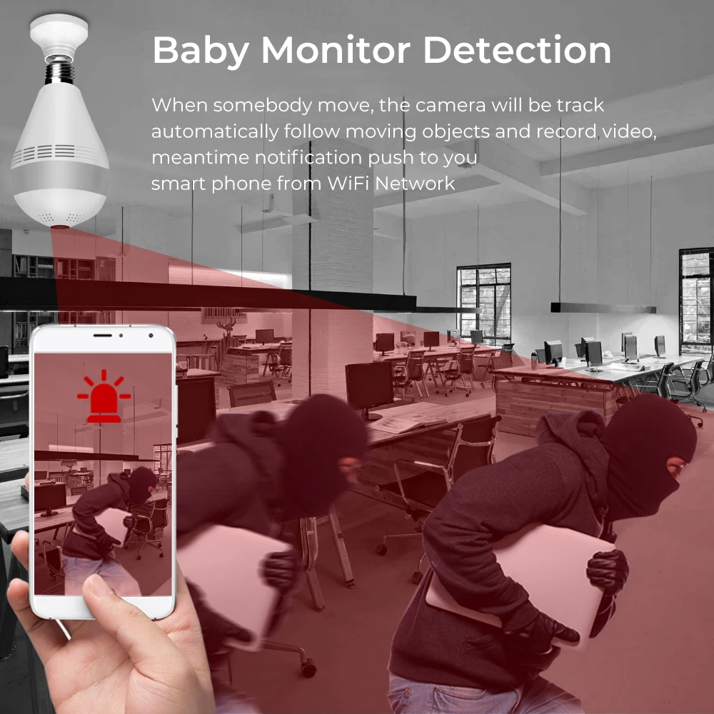 Беспроводная панорамная Wi-Fi камера рыбий глаз с углом обзора 360 ° 1080P HD IP-камера