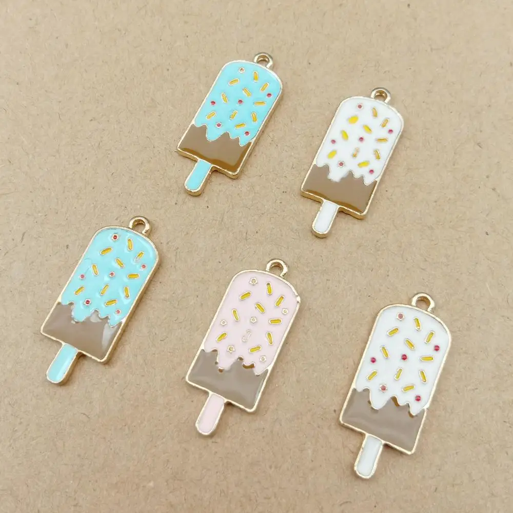 

DIY Jewelry Findings Ornament Accessories Kawaii 19*16mm Gold Tone Enamel Drip Oil Ice Cream Alloy Metal Earring Charms Pendant
