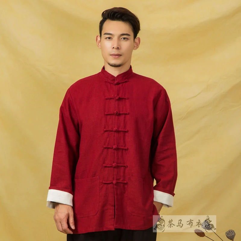 Осенние мужские льняные куртки Hanfu в китайском стиле, традиционные топы, костюм Tang, Свободная блуза с длинными рукавами, Восточная одежда Kung Fu Asia