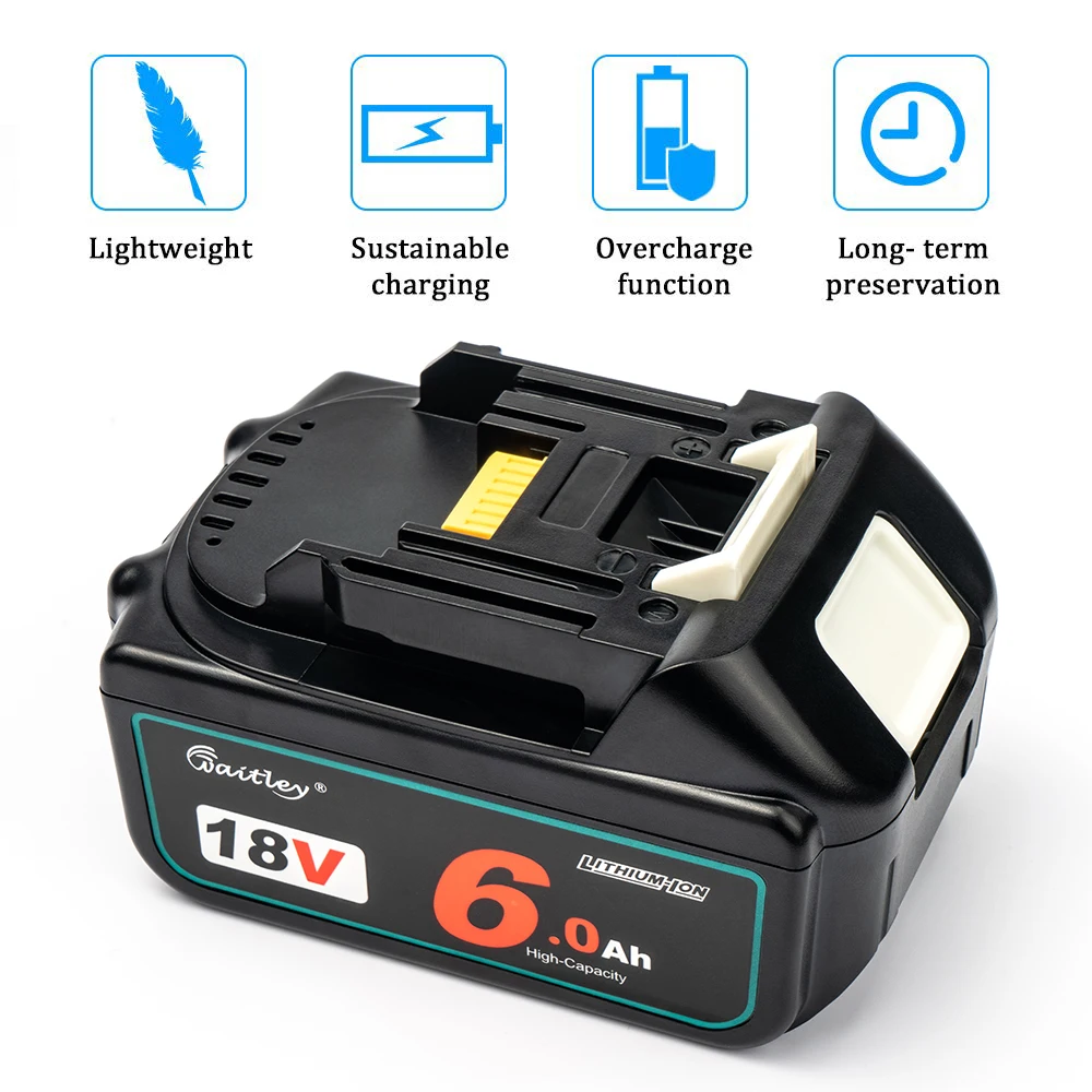 Waitley 18 V 5.0 6.0Ah akumulator bateria do narzędzi Makita elektronarzędzia z LED wymiana litowo-jonowa LXT BL1860 1850 18 v 9 A 6000mAh 2 Waitley 18 V 5.0 6.0Ah akumulator bateria do narzędzi Makita elektronarzędzia z LED wymiana litowo-jonowa LXT BL1860 1850 18 v 9 A 6000mAh 2