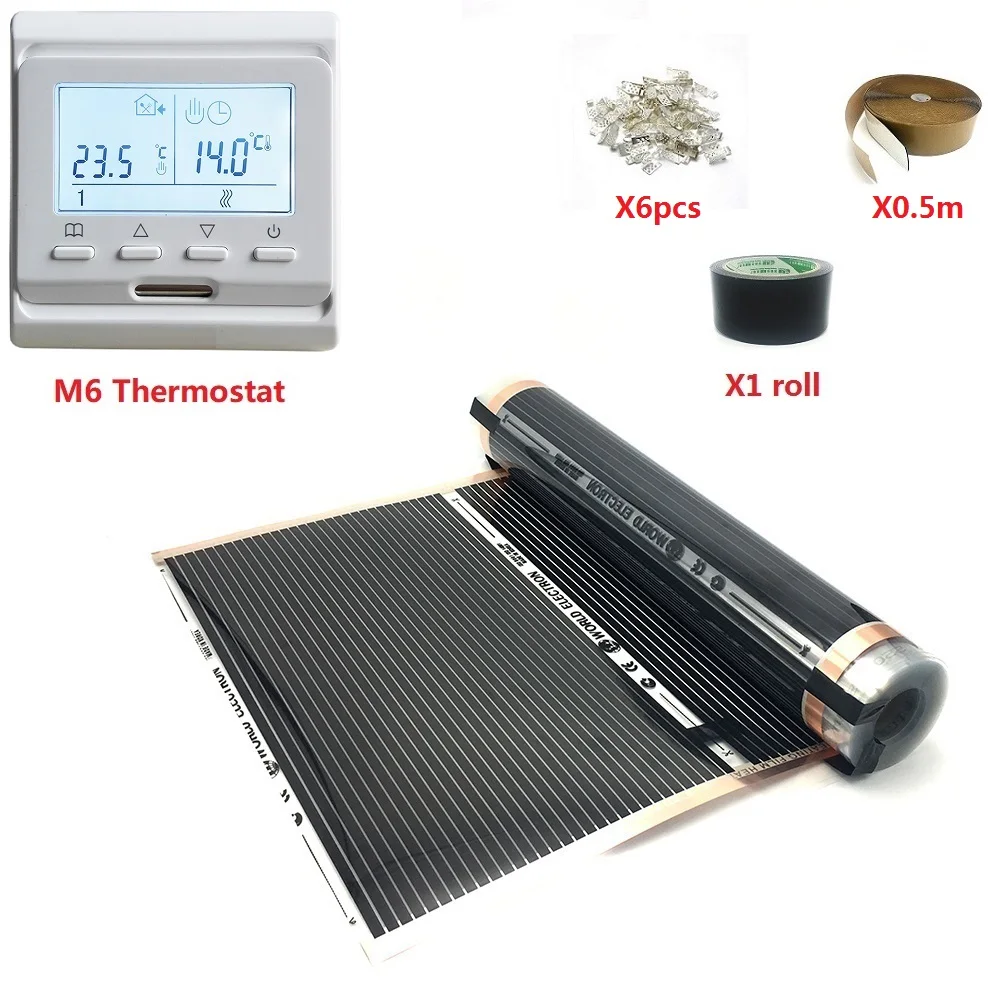 MINCO HEAT 50cmX4m 2m2 Infrared Warm Floor Heating Film Kits with WiFi Thermostat Clamps and Insulation Pastes | Обустройство дома