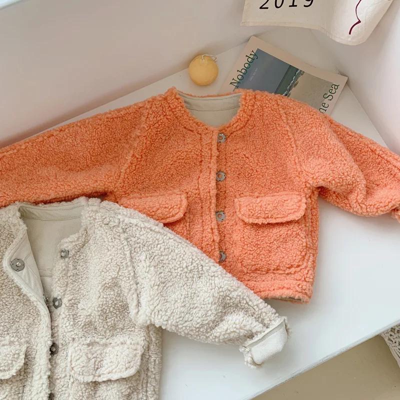 

WLG autumn winter jacket boys girls long sleeve thick beige orange long sleeve coat baby casual all match outerwear