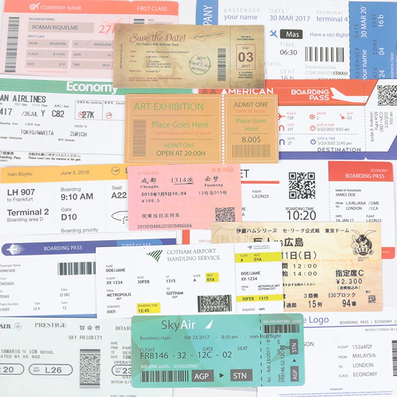 

55PCS Boarding Pass Air Tickets Graffiti Stickers DIY Travel Luggage Guitar Laptop Waterproof Classic Cool Stickers