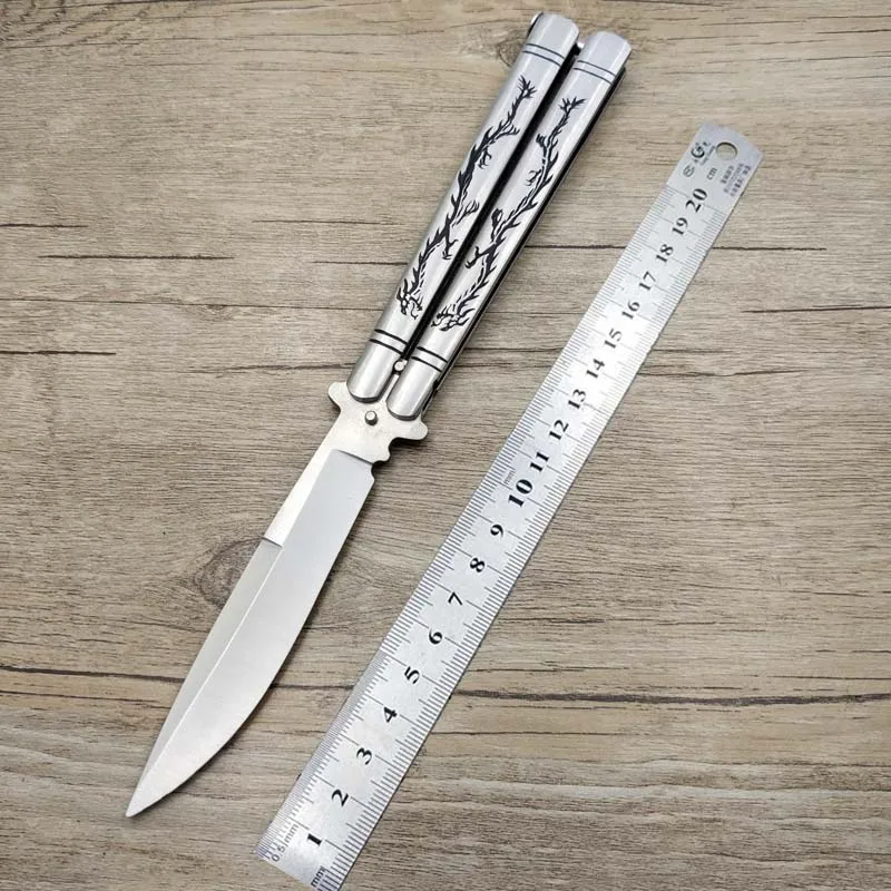 

Stainless Steel Training black butterfly blades knife game folding knife butterfly Trainer no edge dull tool cosplay knife