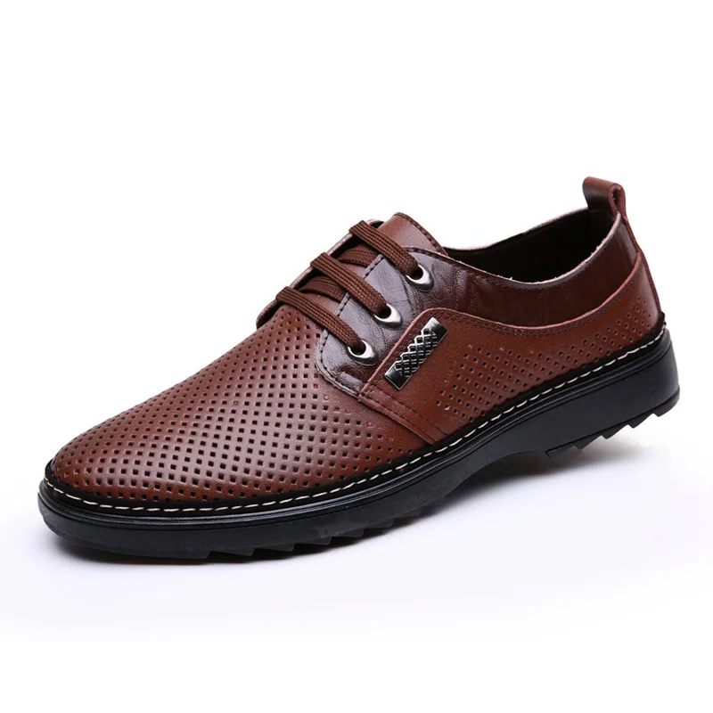 

100% Genuine Leather Brogues Shoes Men Summer Shoes Flat Holes Cow Leather Mens Casual Shoes Fashion Brand Male Footwear A2353