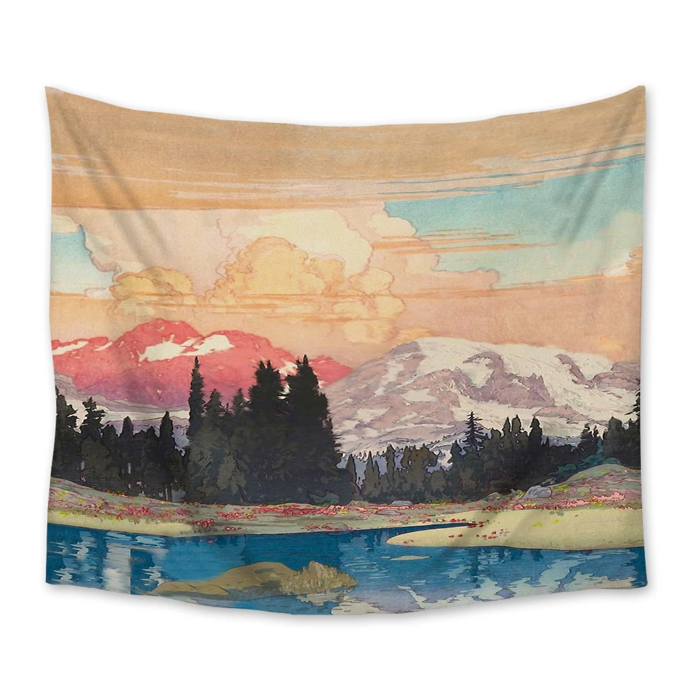

Japanese Landscape Painting Tapestry Cover Beach Towel Throw Blanket Picnic Yoga Mat Tapestries Wall Hanging Home Decoration