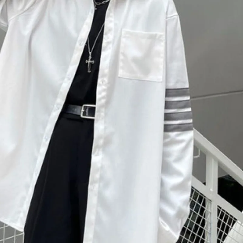

Men's Long-sleeved Shirts Loose Casual Tops Retro Classic Arm Braided Shirt Mid-length Thin Coat Four Seasons Male Clothes