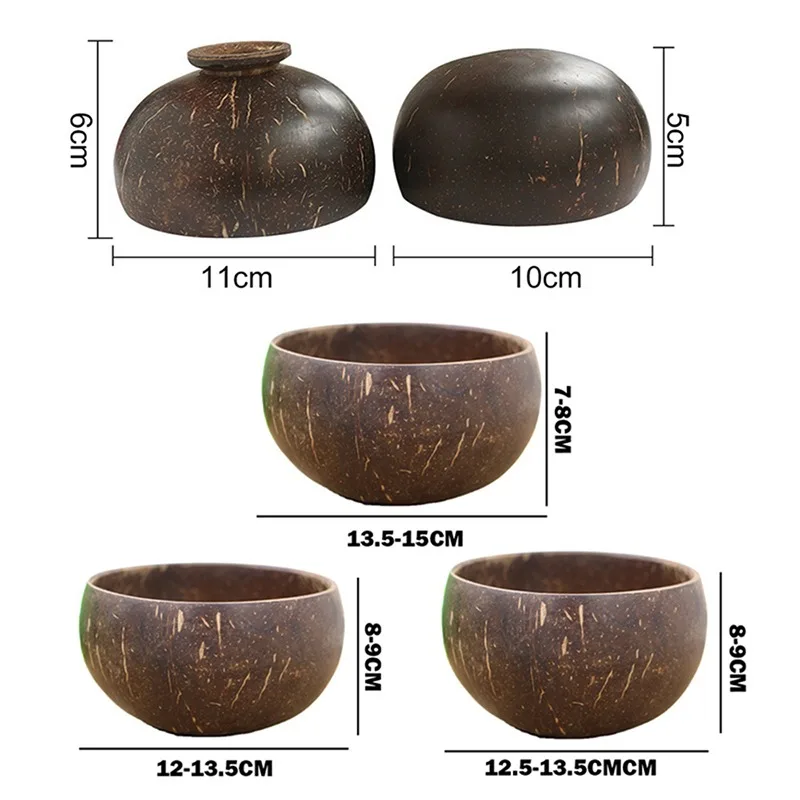 

Creative Natural Coconut Bowl Fruit smoothie Salad Noodle wooden bowl Coconut tableware Kitchen Craft Environmental Decoration