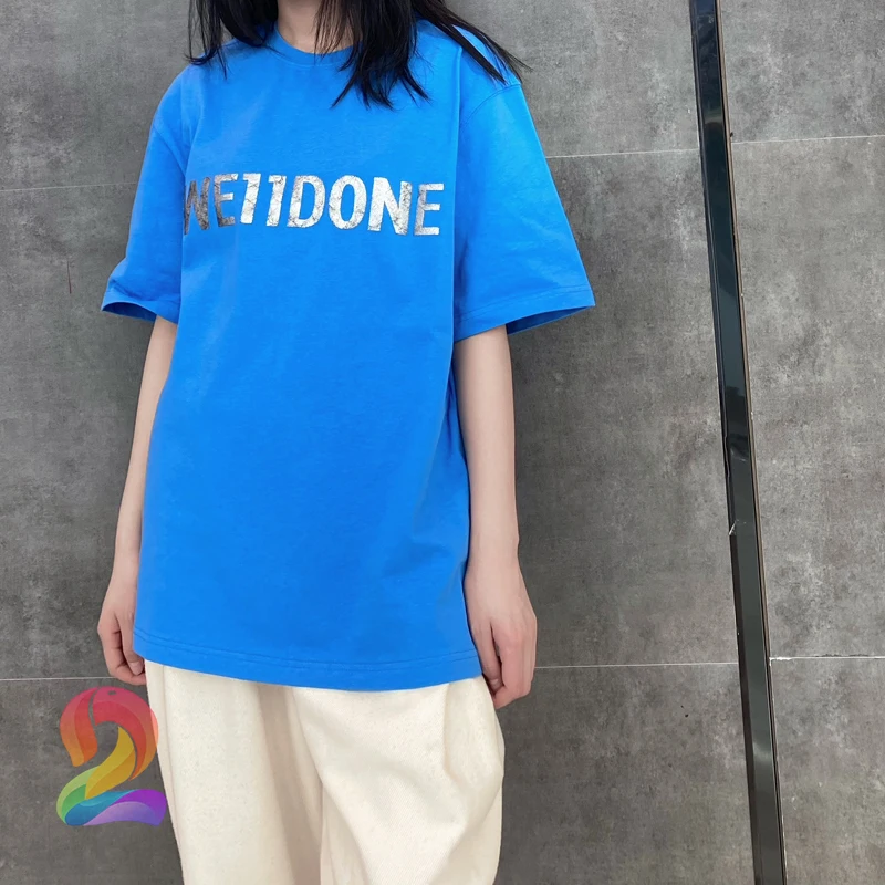 

Men Women We11done T-shirt Hot-dyeing Letter Printing Short-sleeved Drop-shoulder T-shirt Oversized Welldone Casual T Shirt