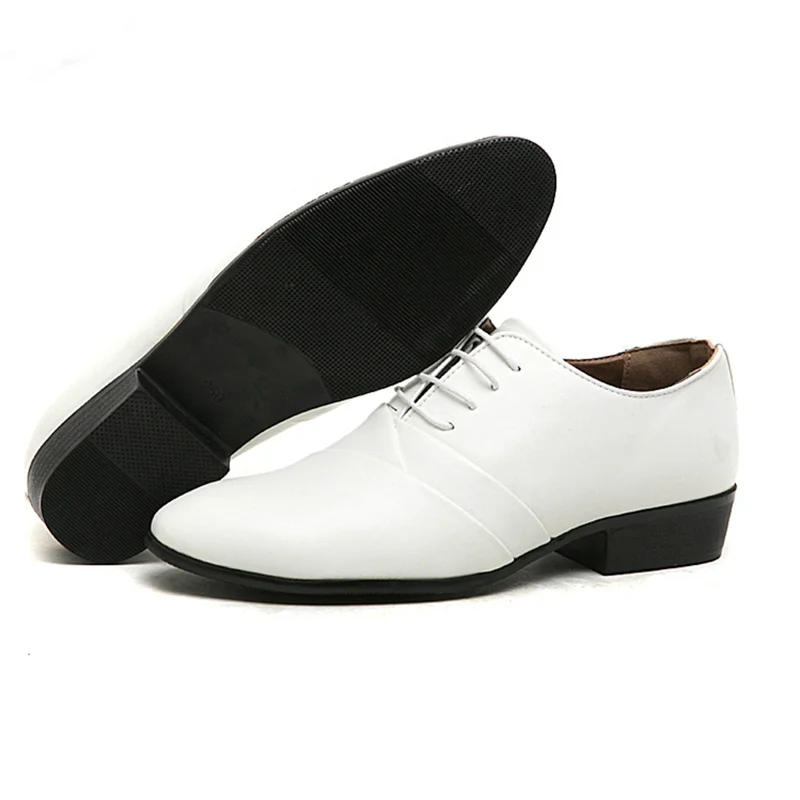 

New Fashion Spring Autumn Men Leather Shoes Men Dress Shoes Lace-up Solid Pointed Toe Male White Shoes Flats