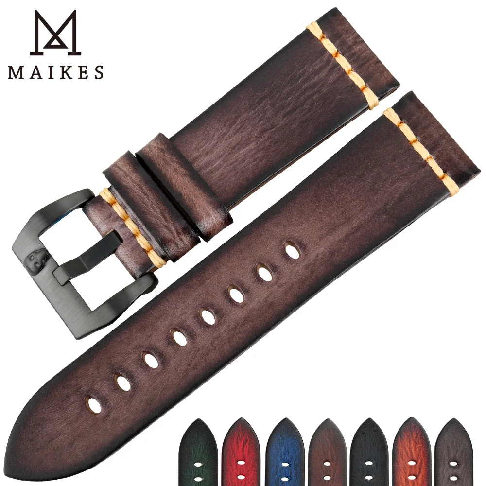 Ремешок MAIKES из натуральной кожи для наручных часов винтажный итальянский