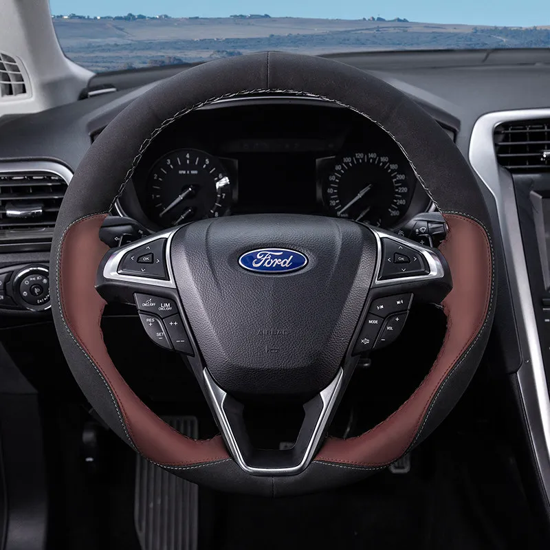 Кожаный чехол на руль для Ford Edge Focus Escape Escort Ecosport Taurus Kuga Mondeo прошитый вручную из