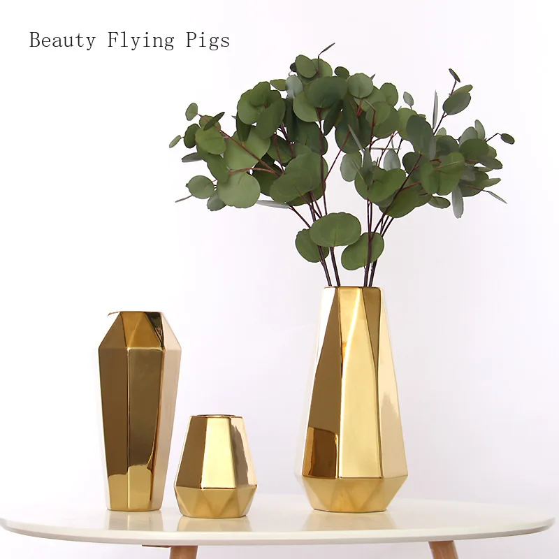 

Сушеные золотистые геометрические керамические вазы в скандинавском стиле, декоративные вазы для гостиной, обеденного стола, гидропоники, ...