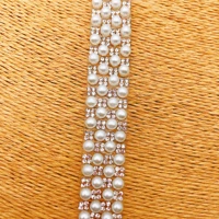 5yards rhinestone beaded pearl iron on applique trim wedding party dress embellishment