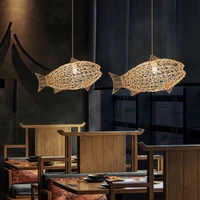 rattan lamp modern simple loft lamp handmade fish shape dining room chandelier personalise restaurant decoration light fixtures