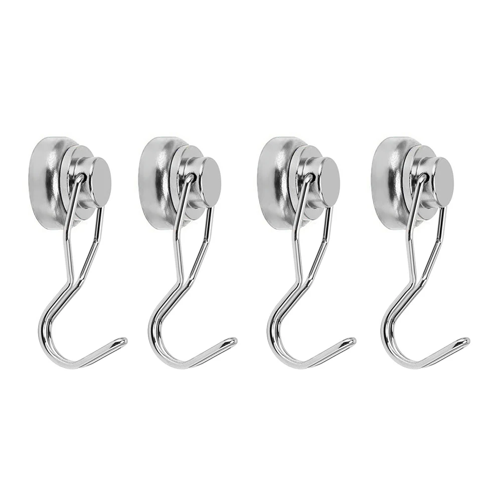 

Swivel Magnetic Hooks Heavy Duty Neodymium Magnet Hooks 4 pcs with Scratch Proof Stickers for Home Refrigerator Kitchen FBS889