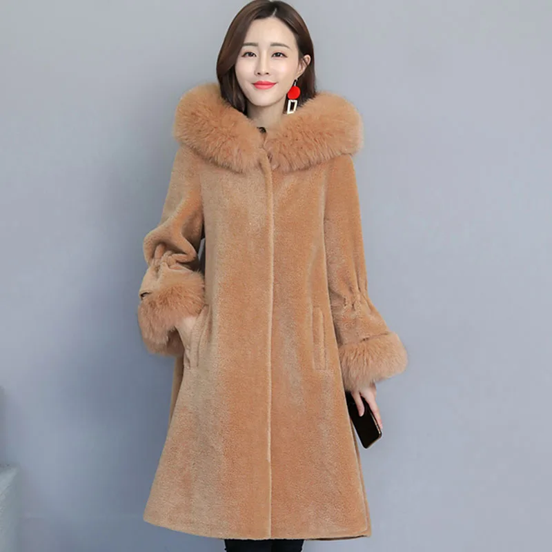 WYWAN новые зимние ботинки из овечьей кожи пальто для женщин средней длины меха