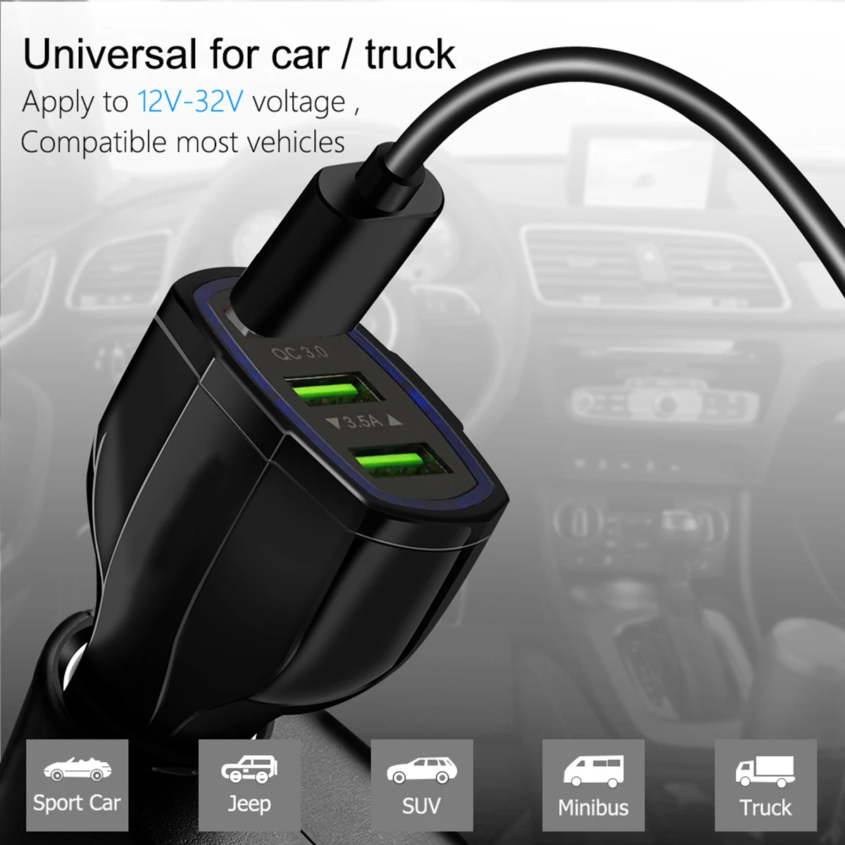 

Автомобильное зарядное устройство с двумя USB-портами, 12-32 В