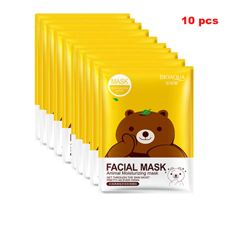 10pcs BIOAQUA маска для лица с животными маска для лица глубокое увлажнение листовая маска контроль жирности осветляет кожу маска для женщин корейская косметика - Цвет: 10pcs