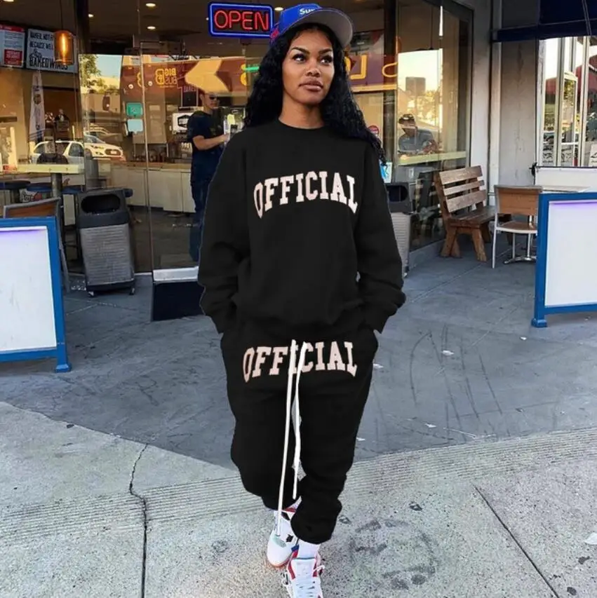 

Plus Size Autumn Running Sets Female Sportswear Tracksuits Casual Letter Print Two-piece Long Sleeve Sweatshirt and Jogger Pants