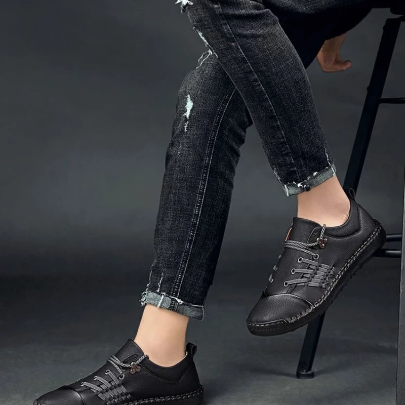 

2021 New Men's Fashion Pu Sewing Flat Bottom Lace Up Set Foot Anti Collision Toe Cap Casual Shoes Fashion Men's Shoes KA504