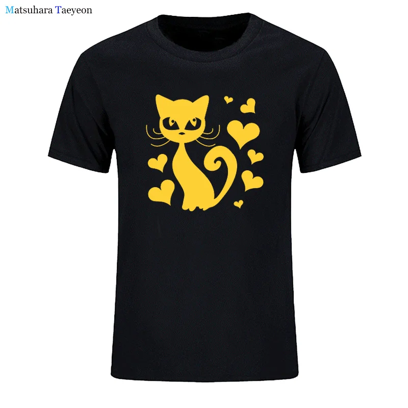 

2021 Harajuku Cute Heart T Shirt for Men Casual Cotton Cat Graphic T Shirts Cool Streetwear Fashion Summer Top Clothes