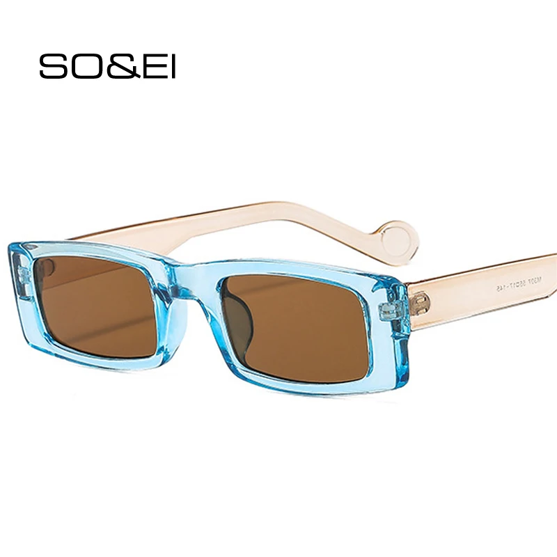 

SO&EI Ins Popular Fashion Small Rectangle Sunglasses Women Retro Blue Champagne Eyewear Shades UV400 Square Men Sun Glasses