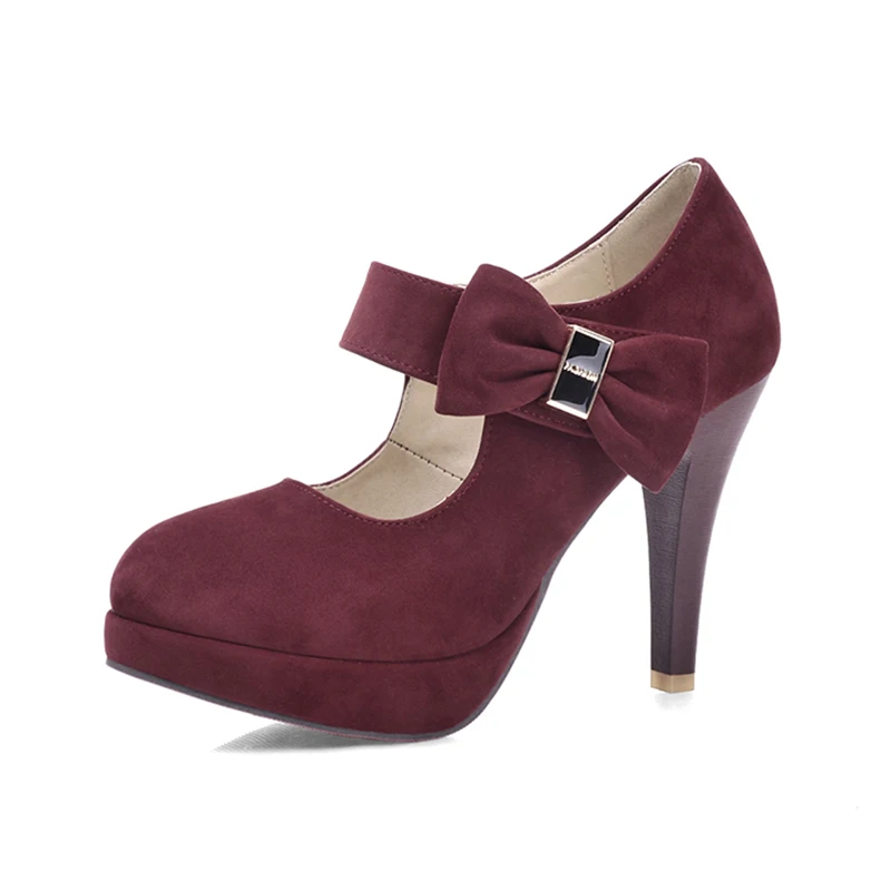 wine red Dilalula/Новинка; модные женские туфли-лодочки на платформе и высоком каблуке размера плюс 30-48; сезон весна-осень; женская свадебная обувь с бантом - Цвет: wine red