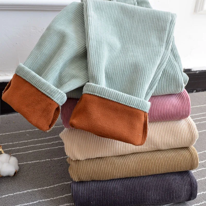 

high waist women's pants casual loose Pencil pants autumn winter new Women's corduroy pants elastic waist cashmere trousers