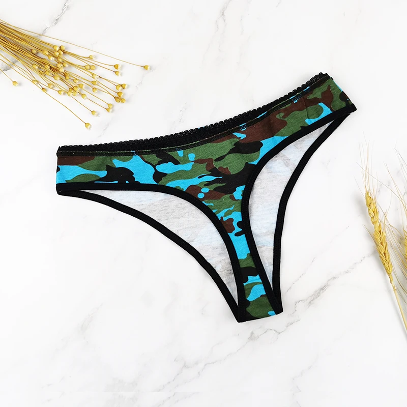 Julexy, хлопковые стринги, женские, M, L, XL, трусики с камуфляжным принтом, женское нижнее белье, мягкие стринги, Сексуальное белье - Цвет: 3pcs Blue
