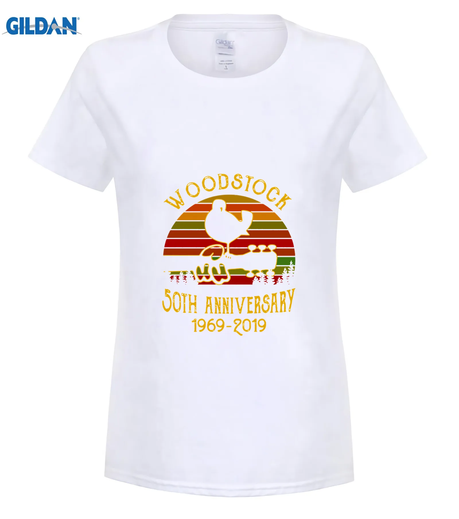 Костюмы вкрадчивый Woodstock 50th Юбилей 1969 летние Для Мужчин's короткий рукав Футболка Забавные футболки для девочек хлопковые топы, футболка - Цвет: women white