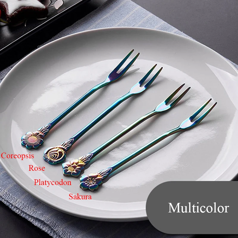 

304 Stainless Steel Cutlery Flowers Dessert Forks Stainless Steel Mini Forks Tableware Vintage Fruit Fork Kitchen Supplies